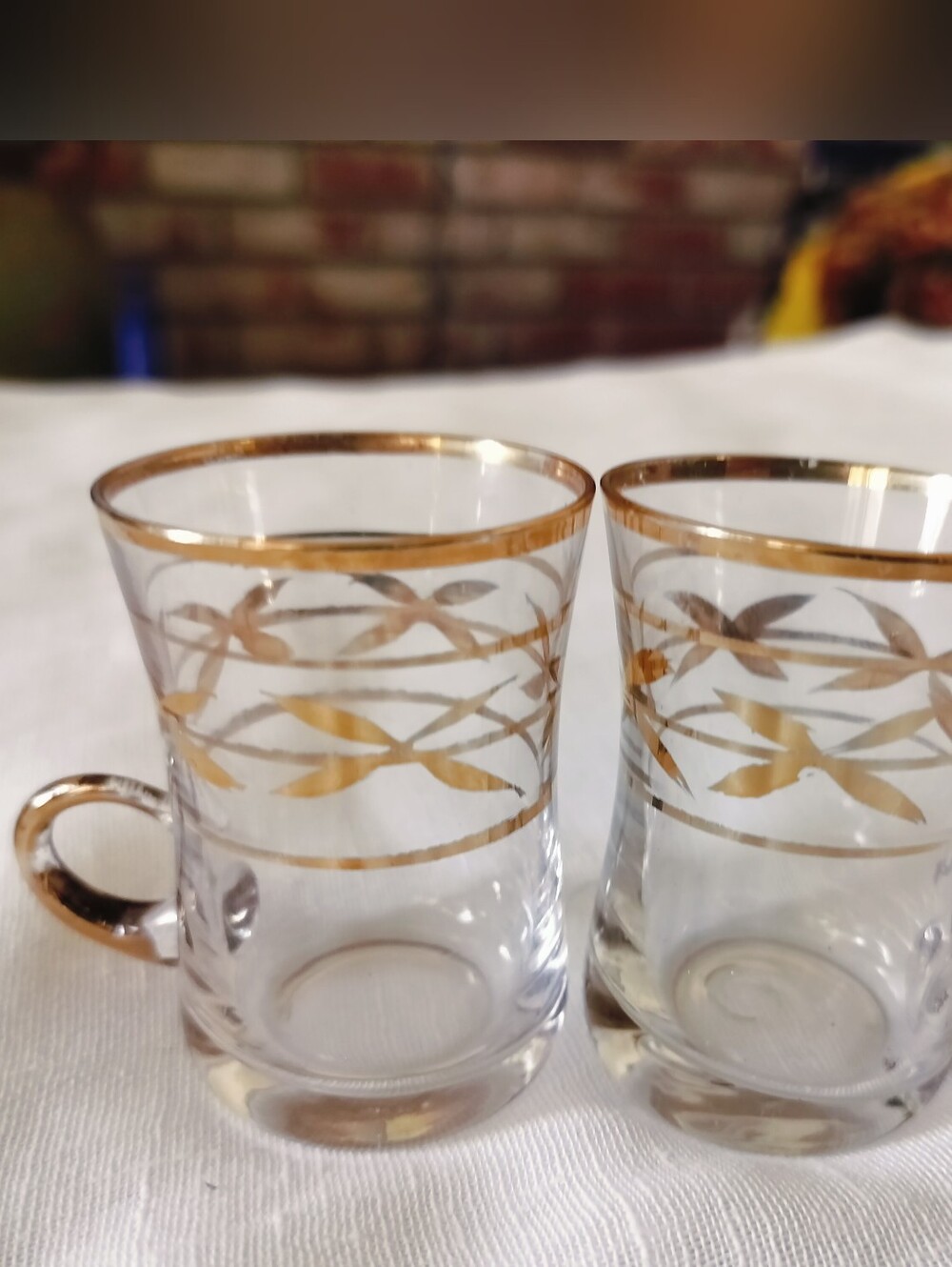 Vintage MCM Gold Leaf Handled Espresso Cups Shot Glasses - Set of 2